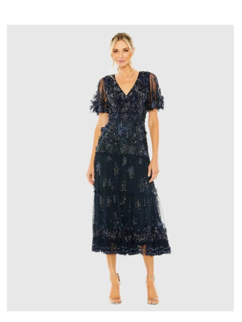 Mac Duggal Navy Embellished Midi Dress | Size 18 | #9207